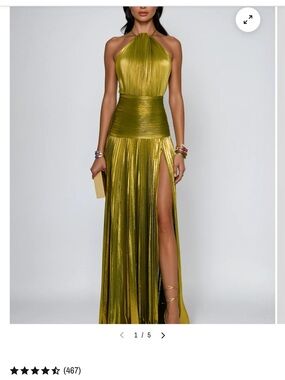 Elegant Halter Metallic chartruese Green Evening Gown BRAND NEW NEVER WORN